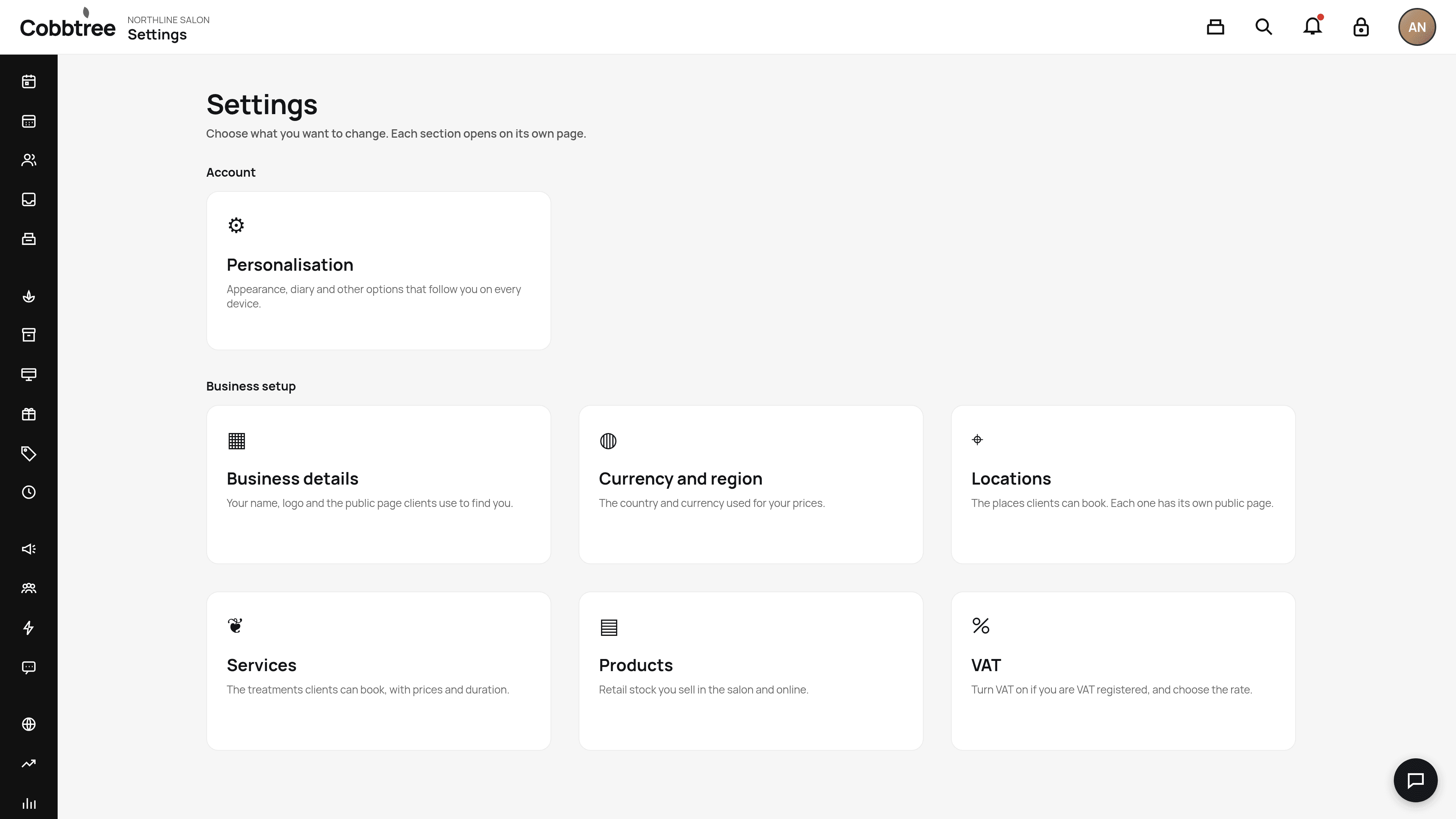 The Settings page