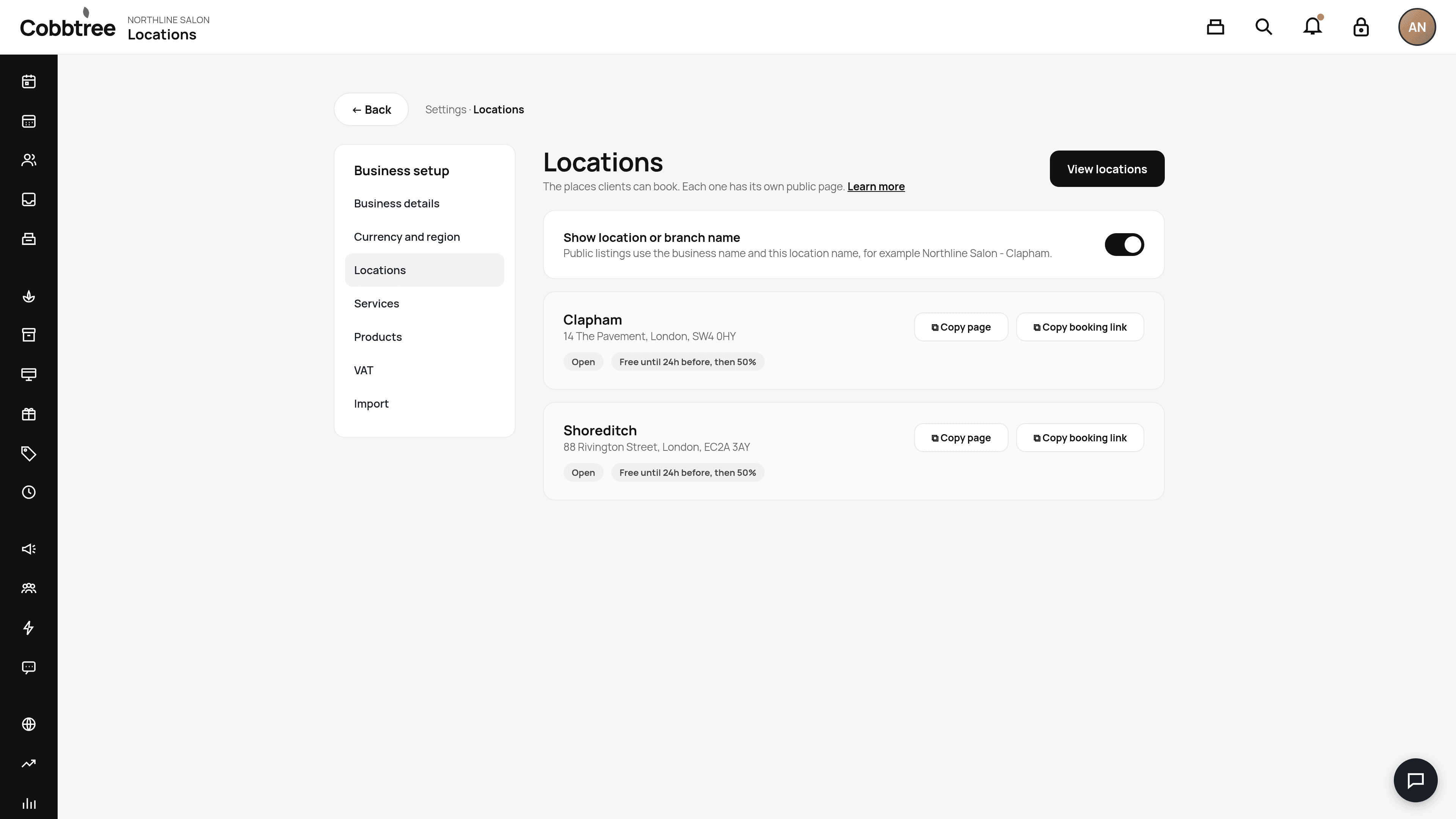 Copy booking link on a location card