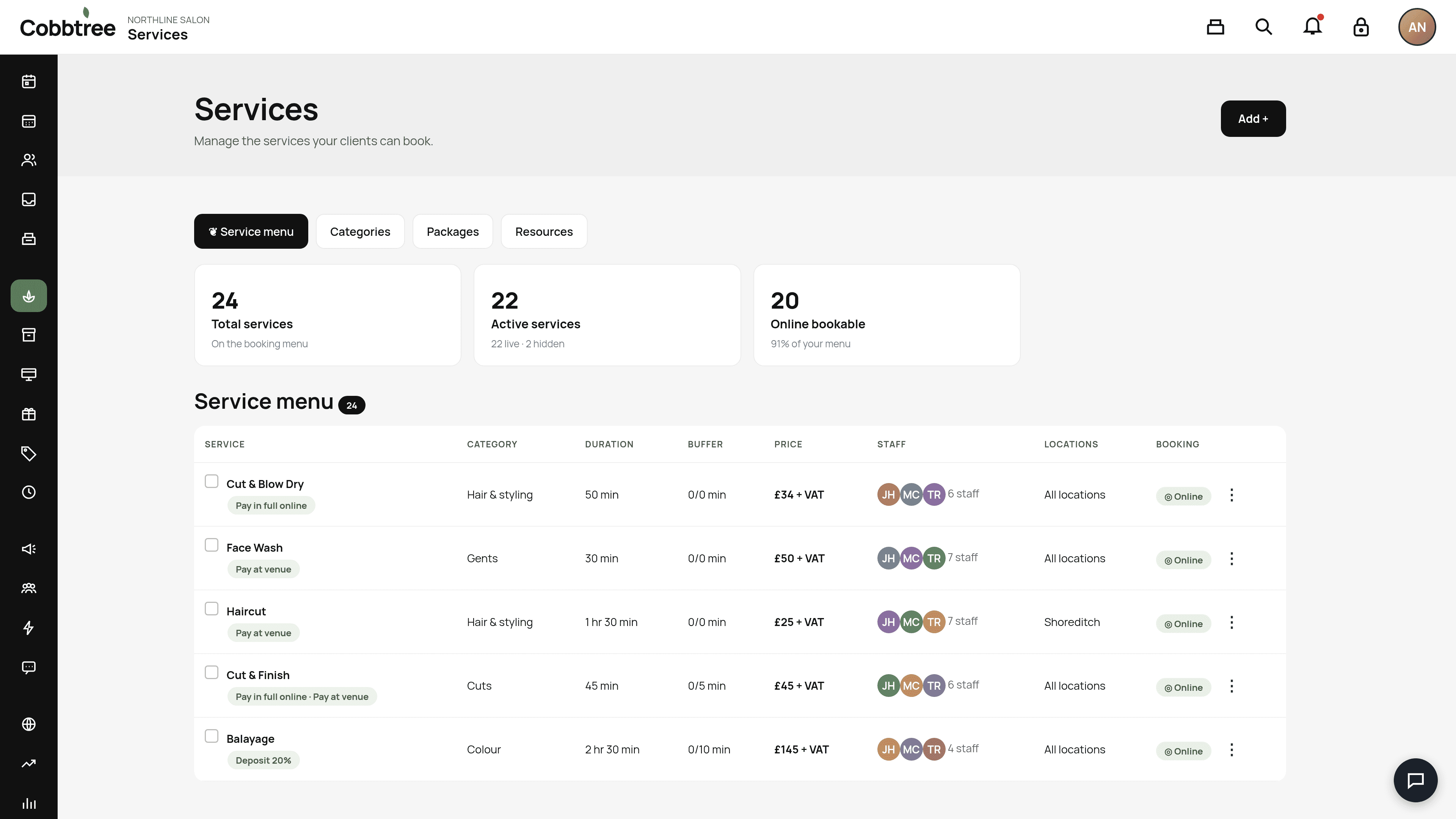 The Services page